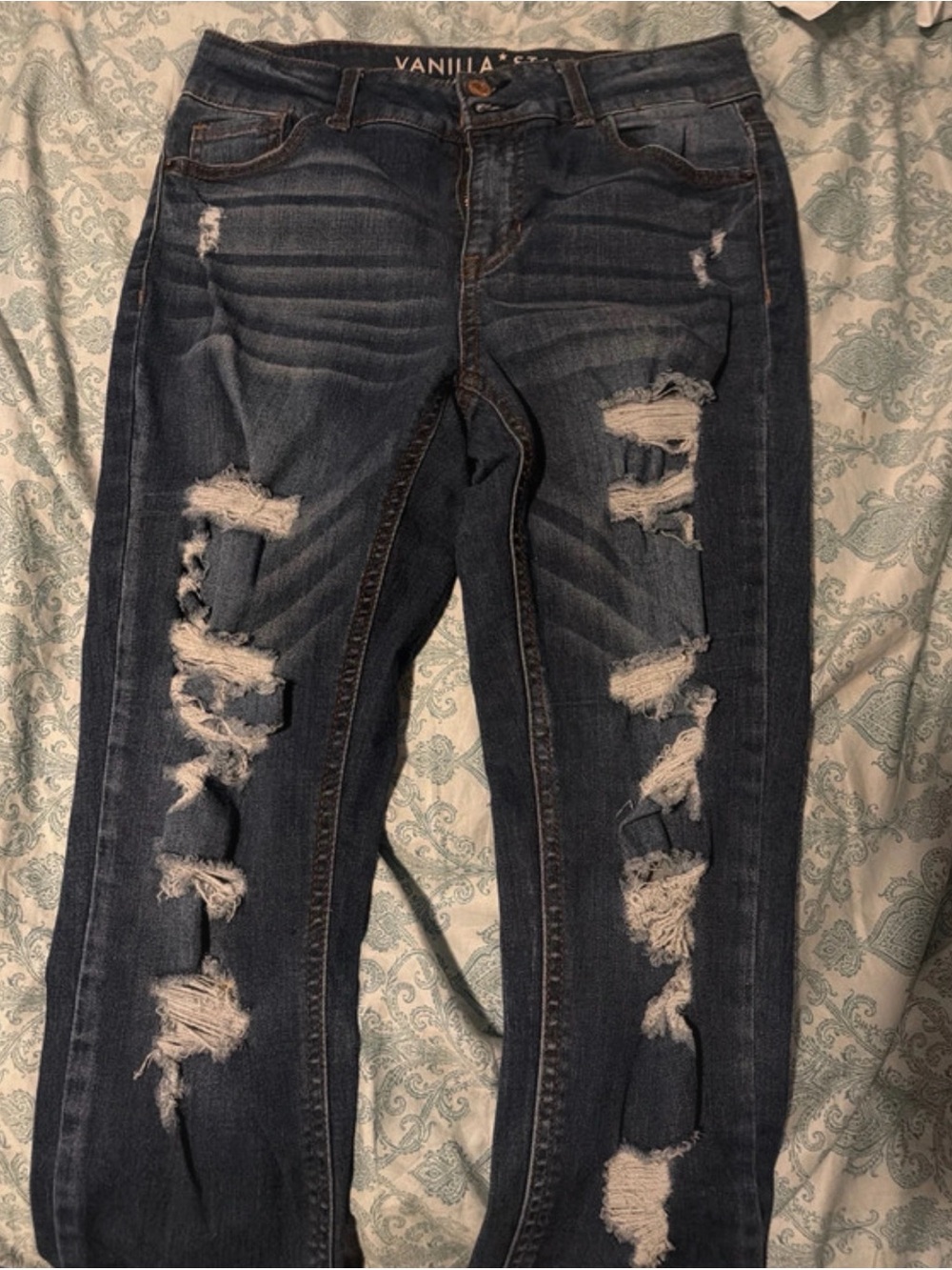 Vanilla Star Distressed Skinny Jeans - Dark Blue Wash